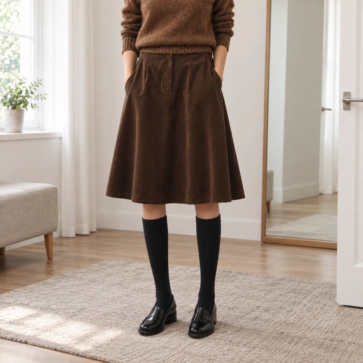 Olive Cord Skirt - use view; other styling excluded