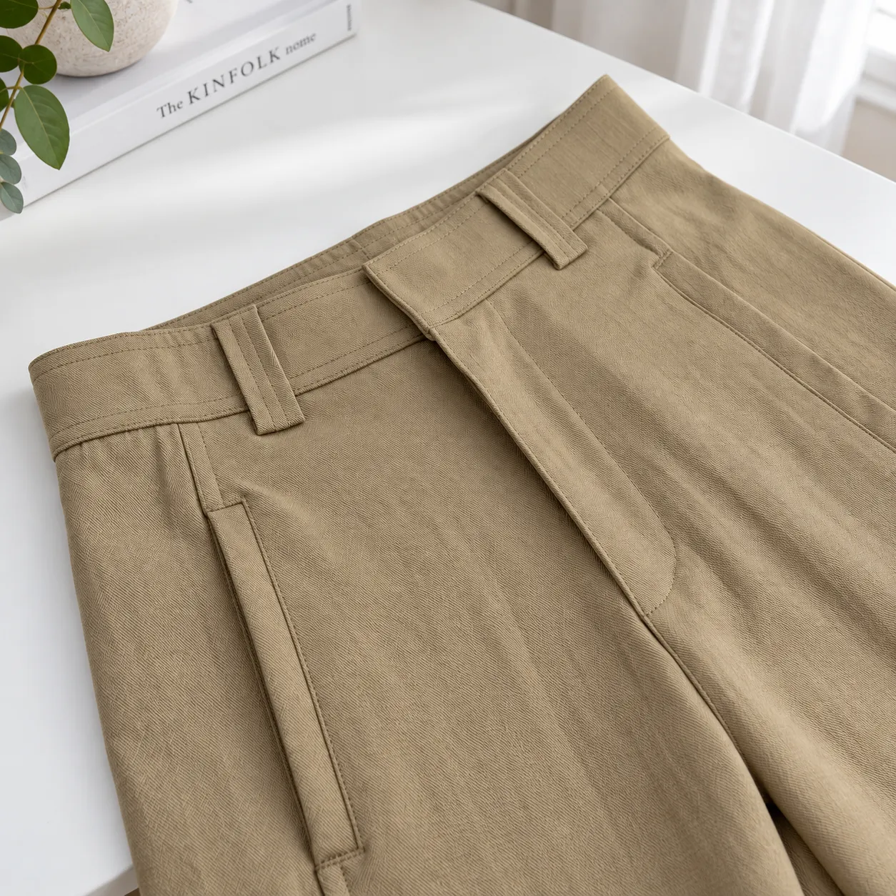 Freya khaki regular trousers - detail view; top and shoes excluded