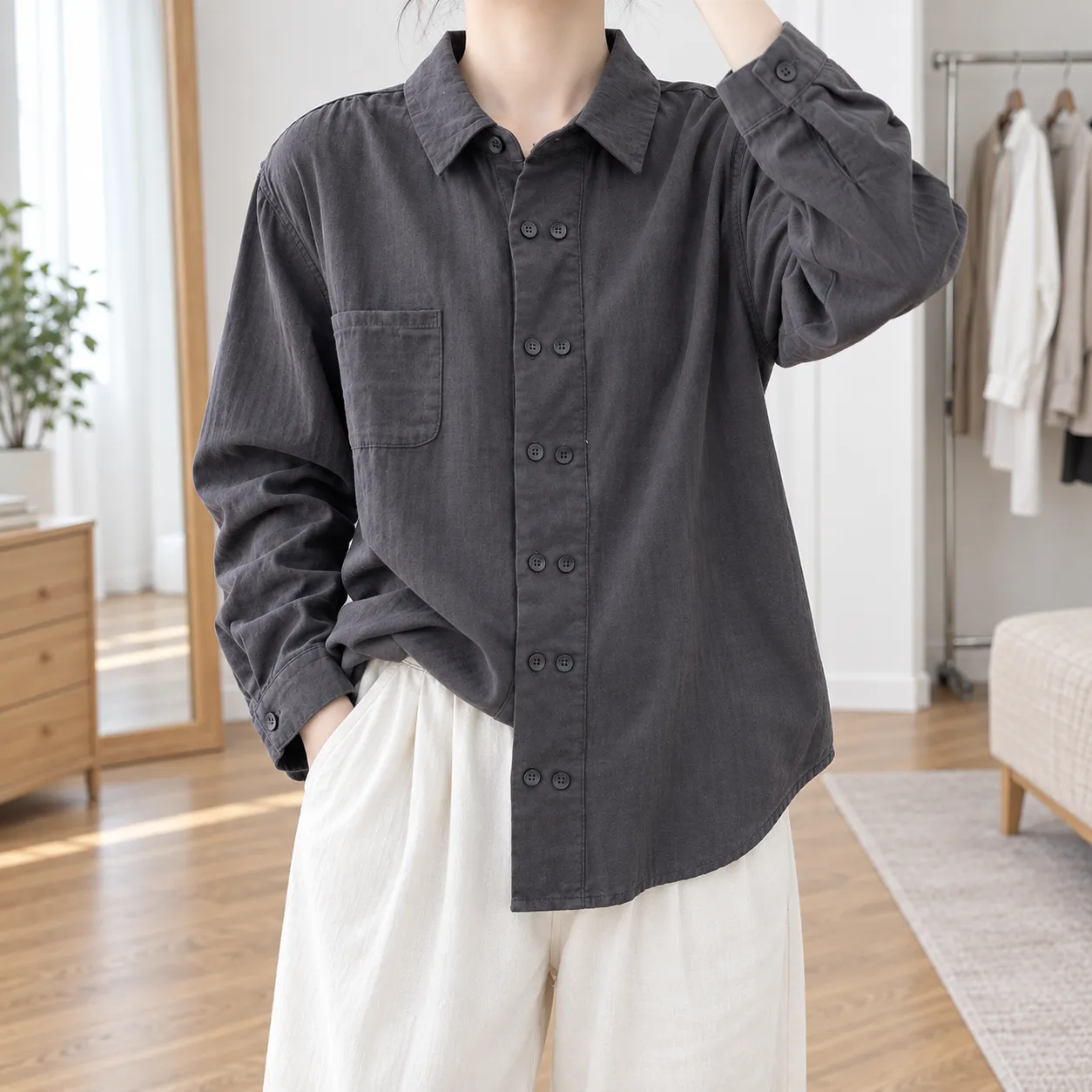 Flora Panel Shirt - use view; other styling excluded