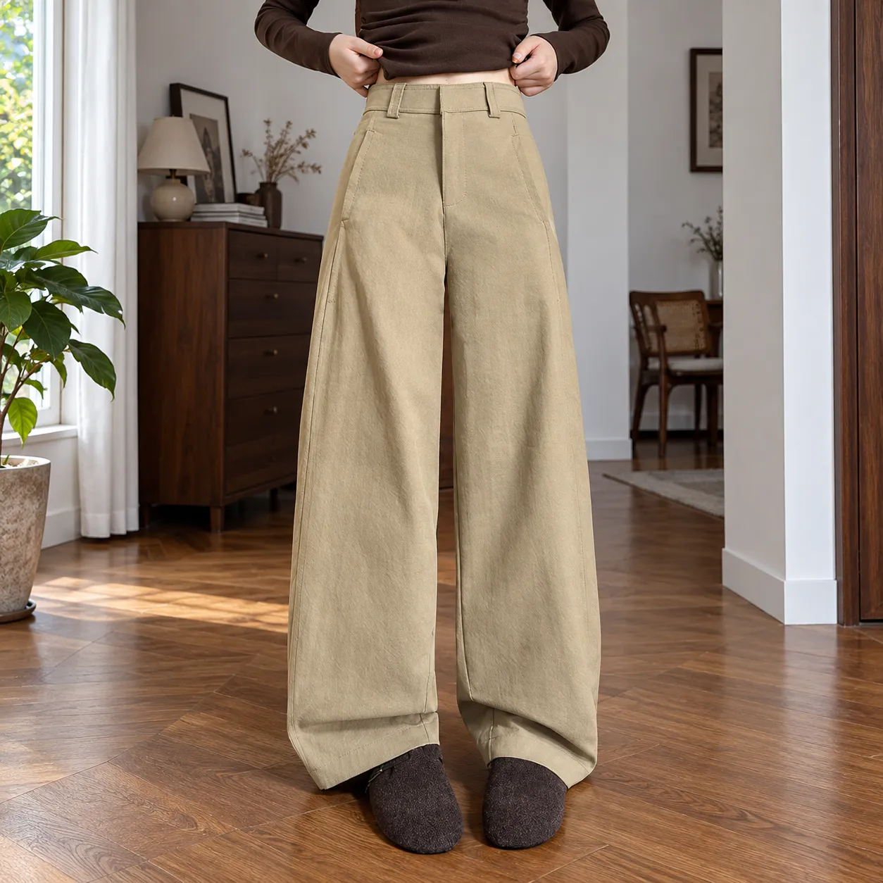 Freya khaki regular trousers - lead view; top and shoes excluded