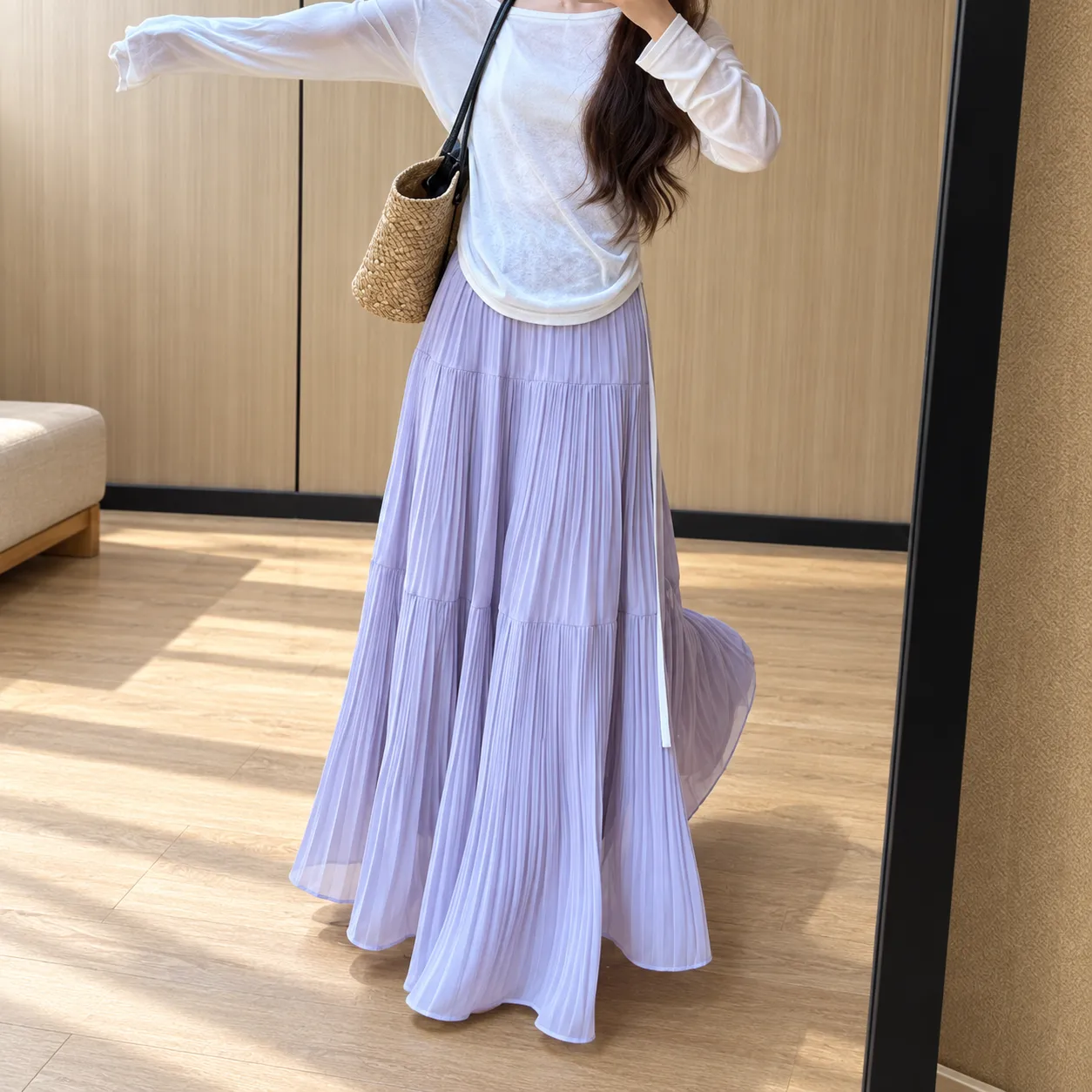 Violet lilac skirt - alternate view; styling excluded